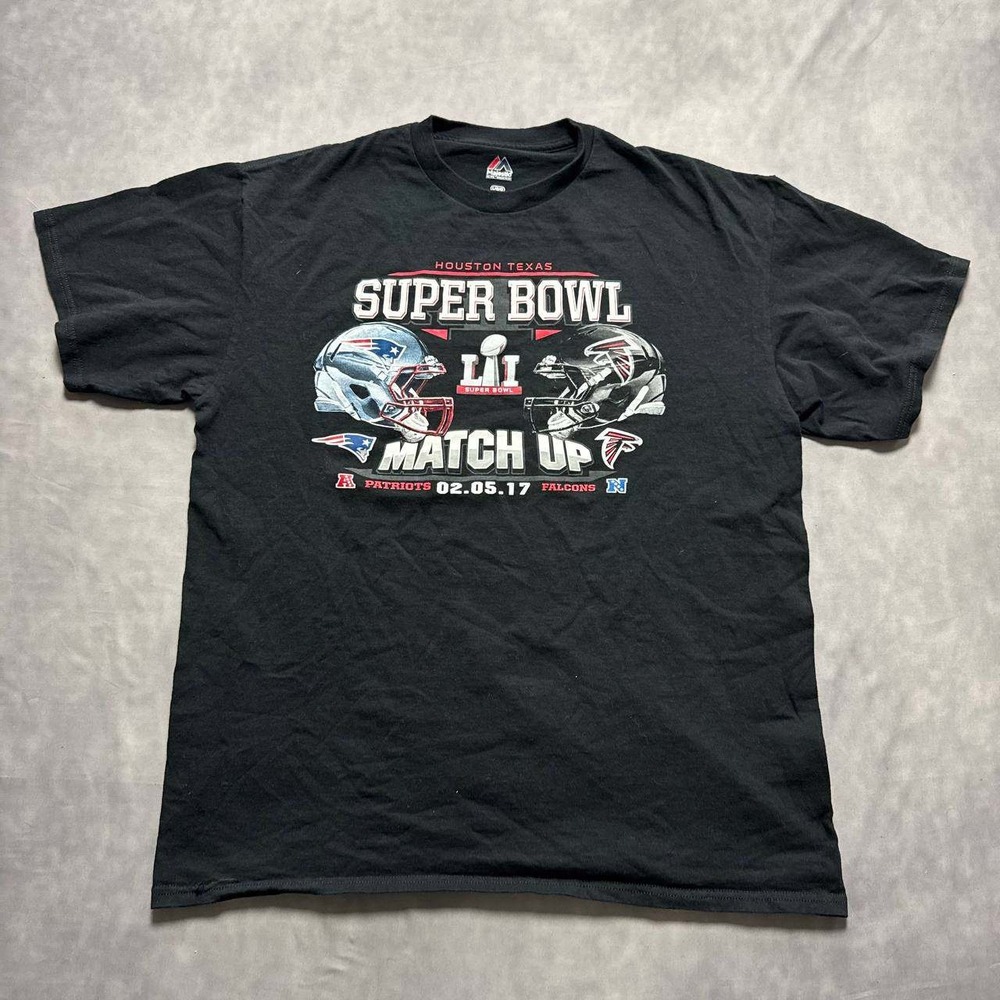 Majestic Super Bowl LI Match Up T-Shirt Mens Large Black Patriots Falcons 2017